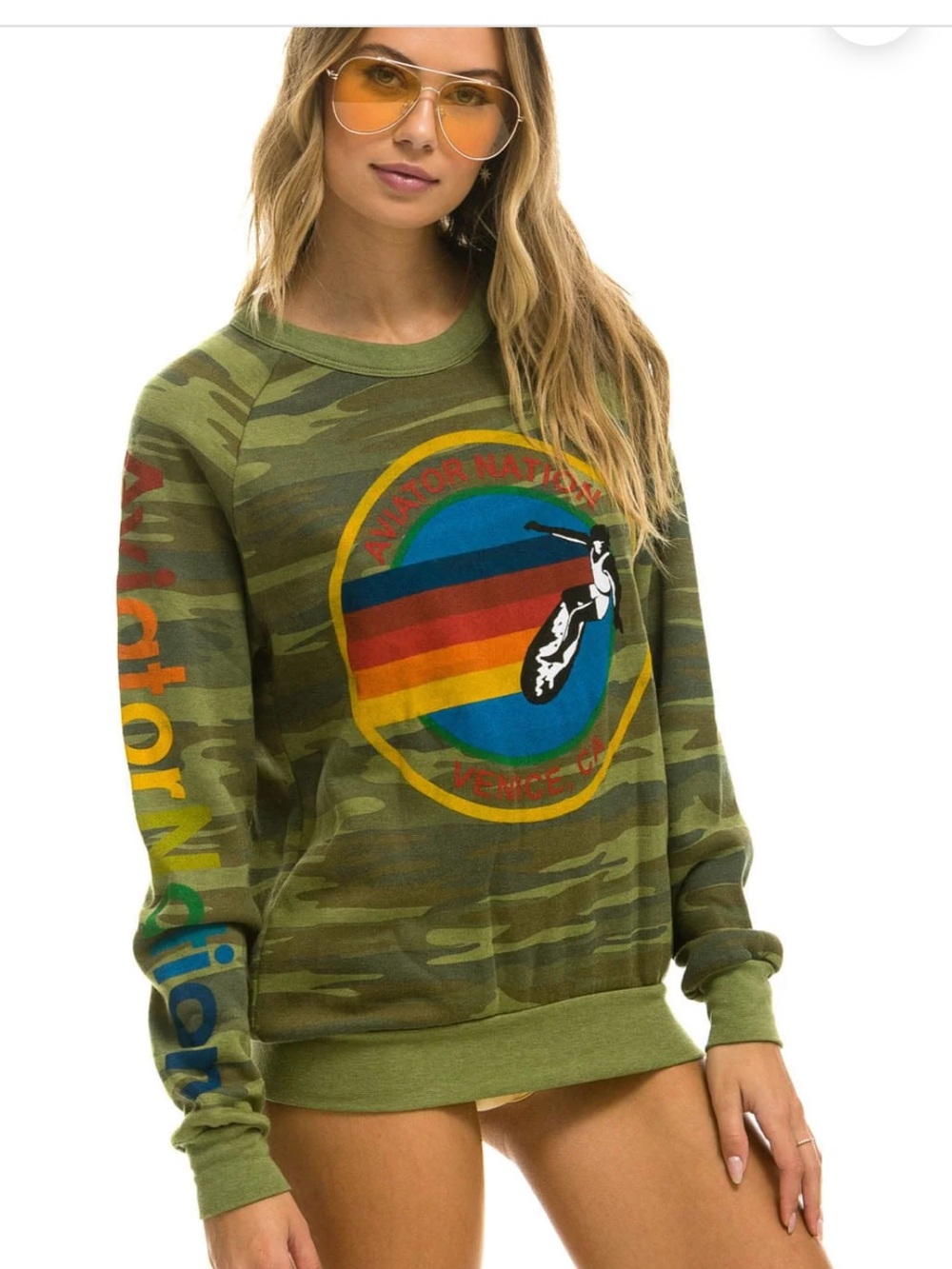 AVIATOR NATION CREW SWEATSHIRT - CAMO size XL excellent Pre-Loved Condition